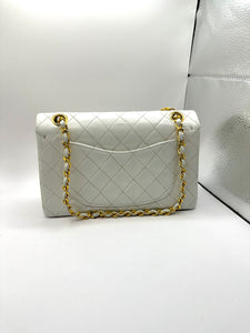Authentic Pre-Loved Chanel white Small 9” Lambskin Flap with gold Hardware