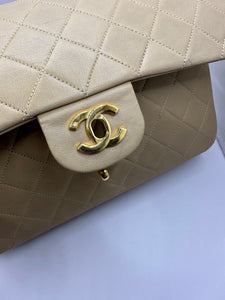 Authentic Chanel preloved Vintage Medium beige Flap with Gold Hardware