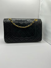 Load image into Gallery viewer, Authentic Chanel preloved Vintage Medium black Flap with Gold Hardware