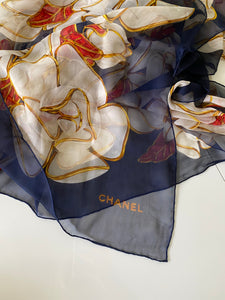 Authentic preowned Chanel floral multicolor scarf